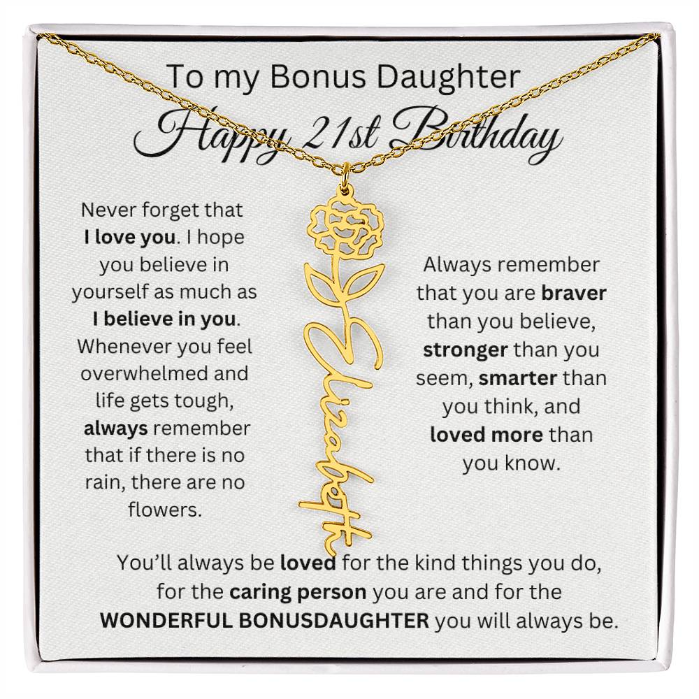 21st Birthday Gift To My Bonus Daughter | Flower Name Necklace