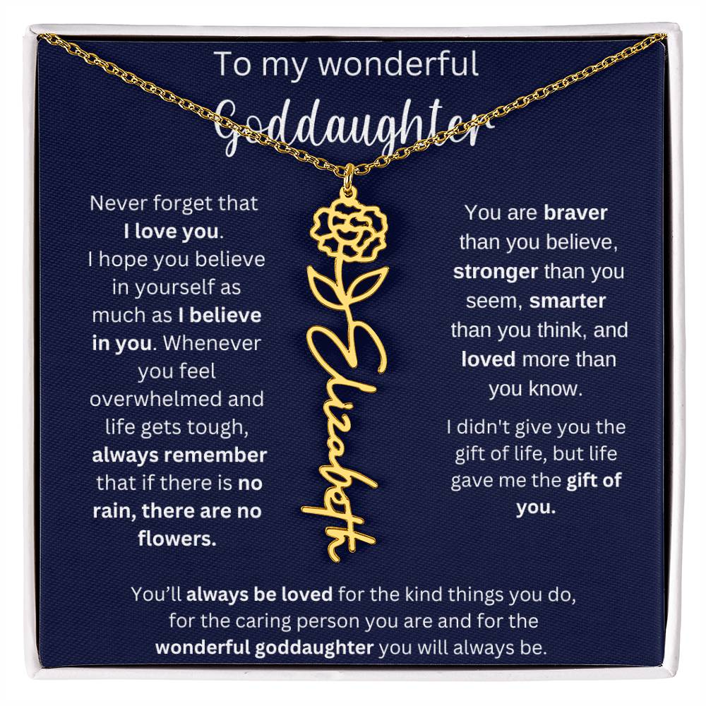 To My Wonderful Goddaughter | You'll Always Be Loved | Flower Name Necklace