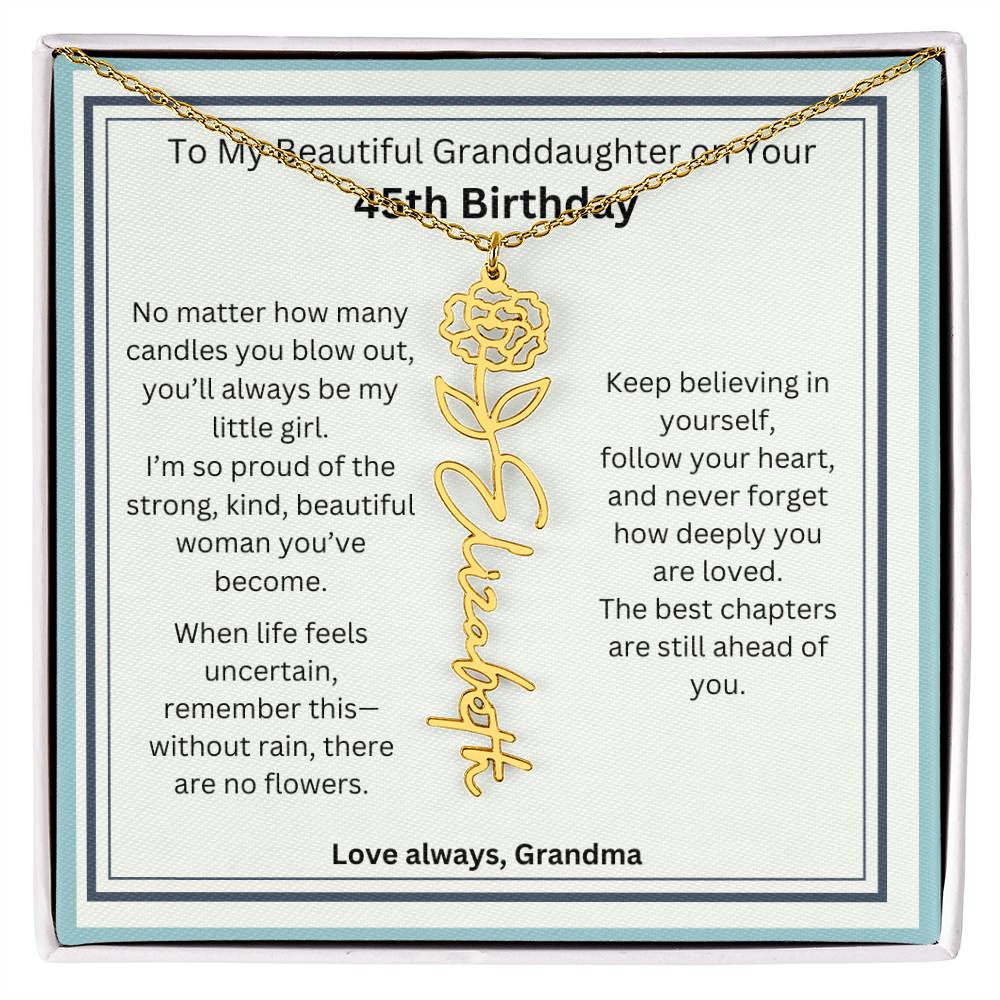 45th Birthday Gift for Granddaughter - Birth Flower Name Necklace