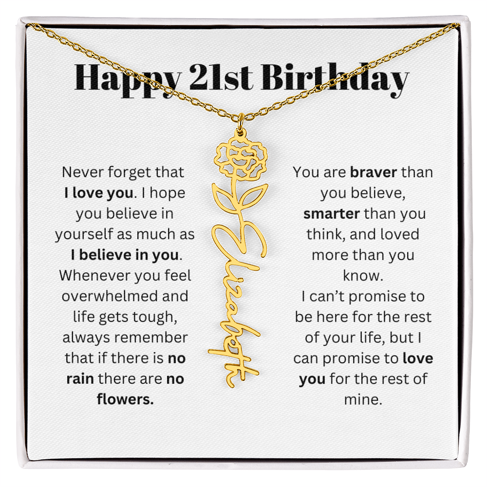 21st Personalized Birthday Gift for Her - Flower Name Necklace