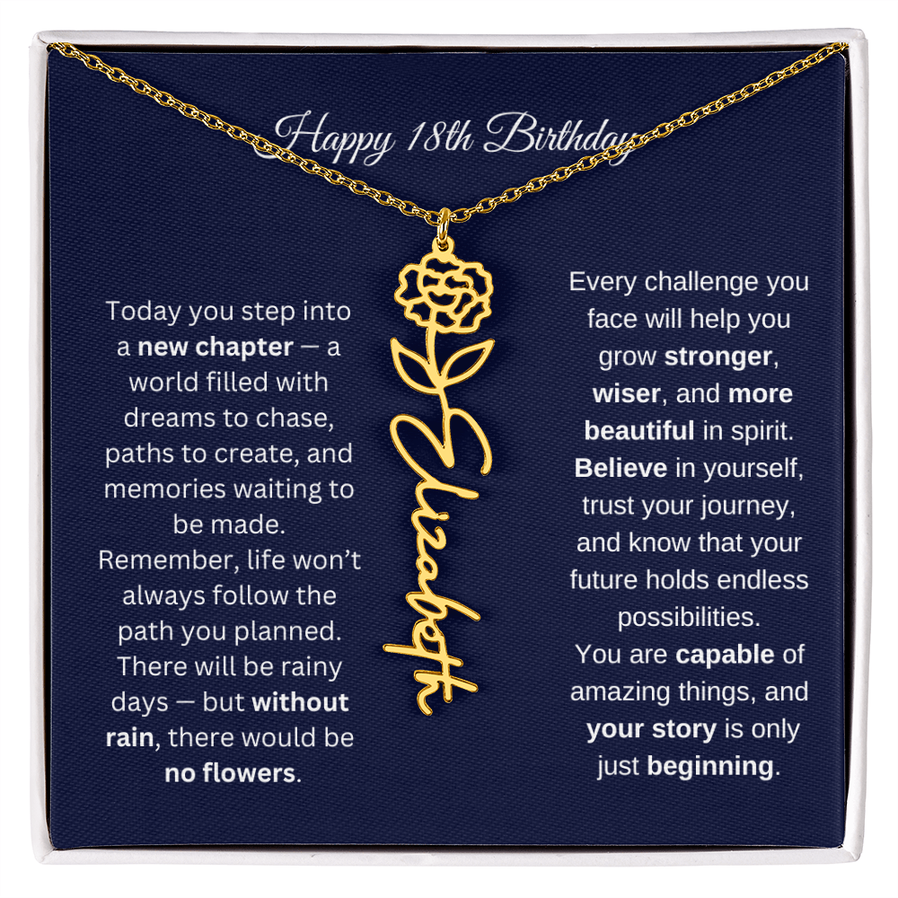 18th Birthday Birth Flower Name Necklace
