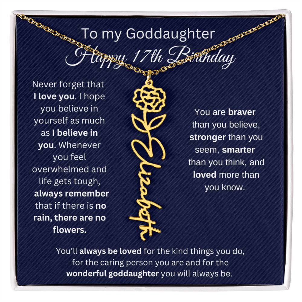 To My Goddaughter - Happy 17th Birthday - Flower Name Necklace
