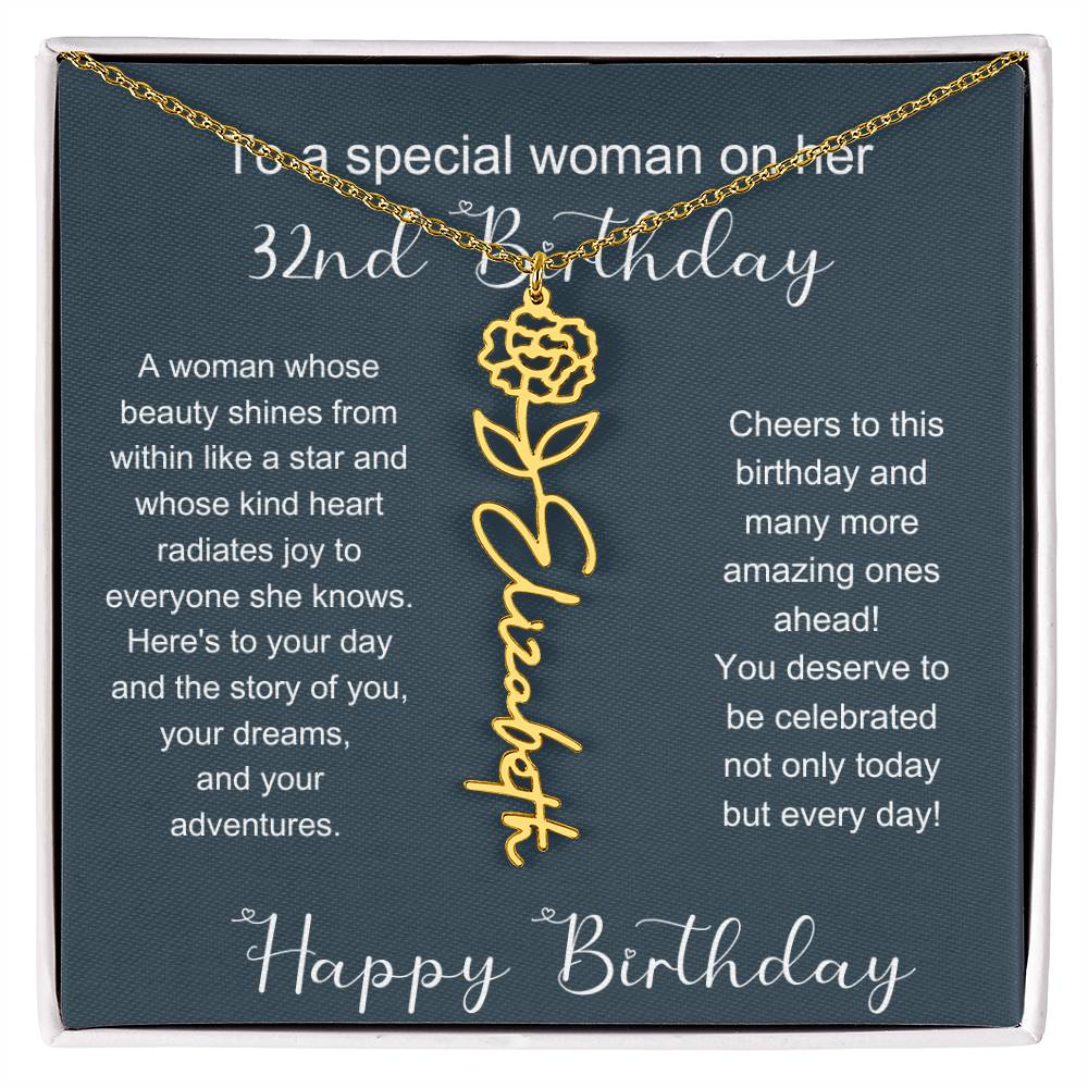 To A Special Woman On Her 32nd Birthday | Flower Name Necklace