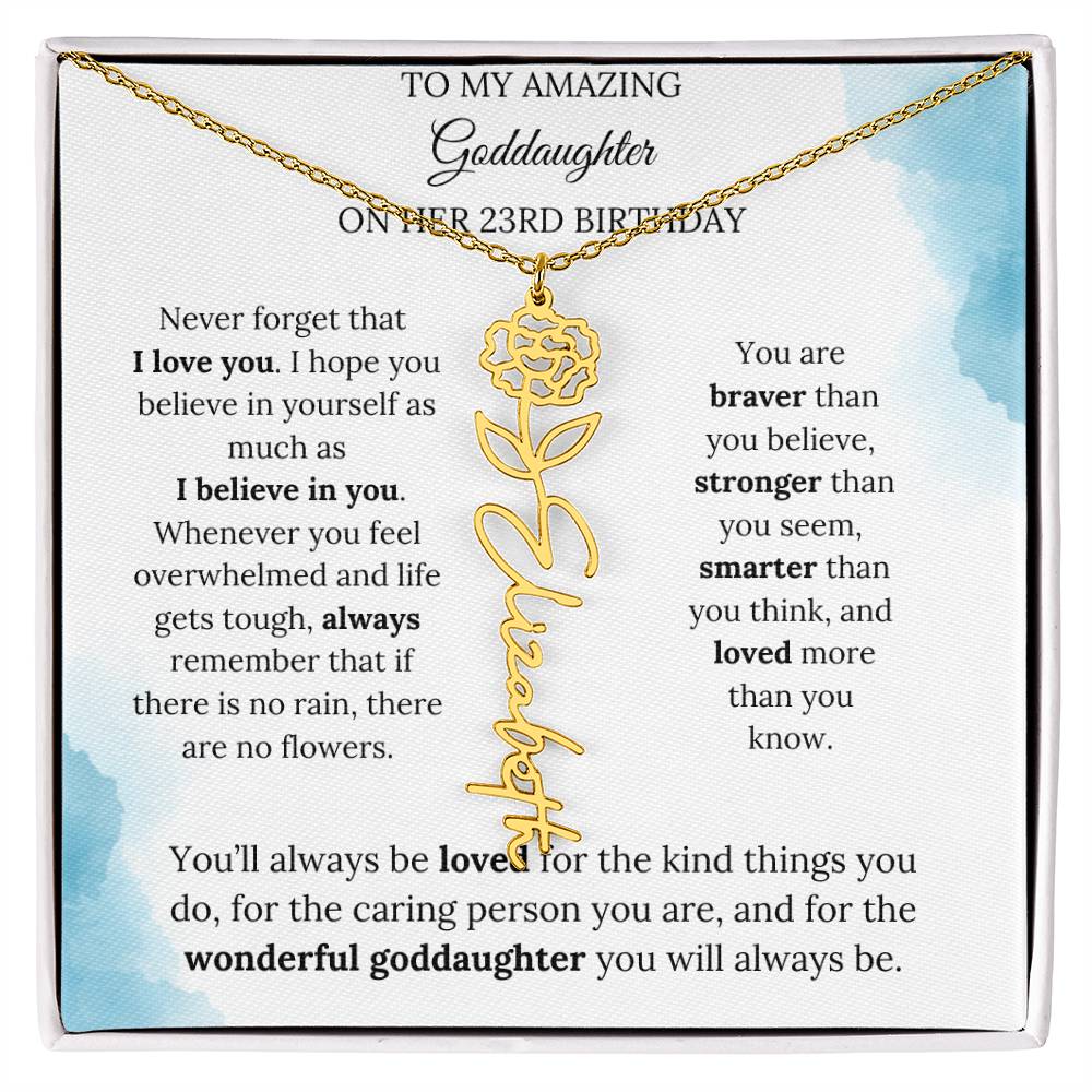 Birth Month Flower Name Necklace for My Goddaughter's 23rd Birthday