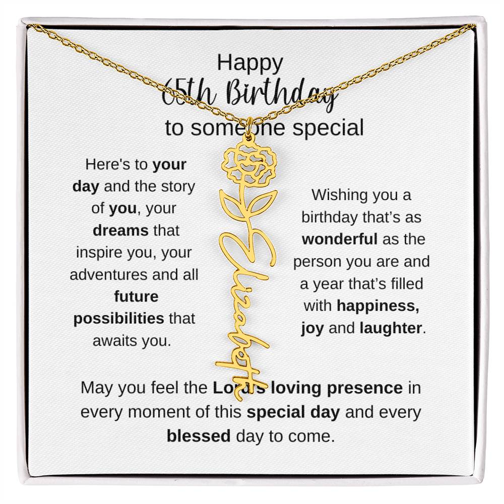 Happy 65th Birthday To Someone Special - Flower Name Necklace