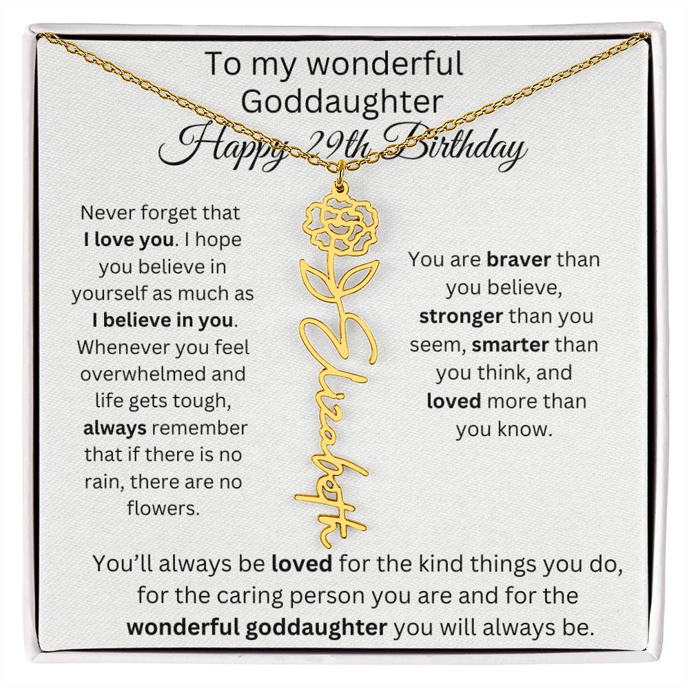 To My Wonderful Goddaughter - Happy 29th Birthday - Flower Name Necklace