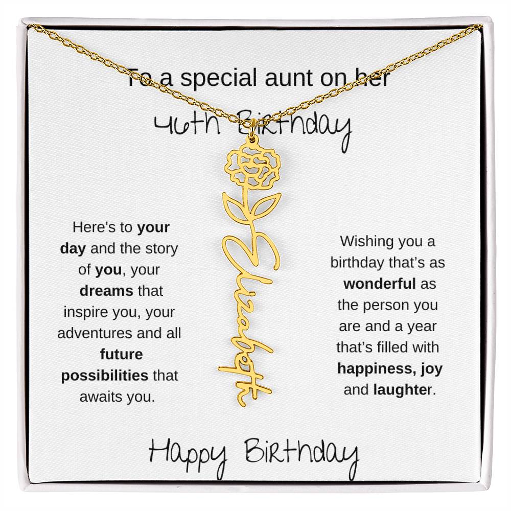 To A Special Aunt On Her 46th Birthday | Flower Name Necklace