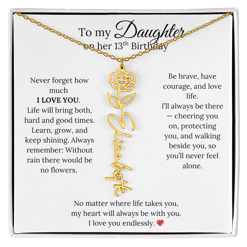 13th Birthday Gift from Mom - Personalized Flower Name Necklace
