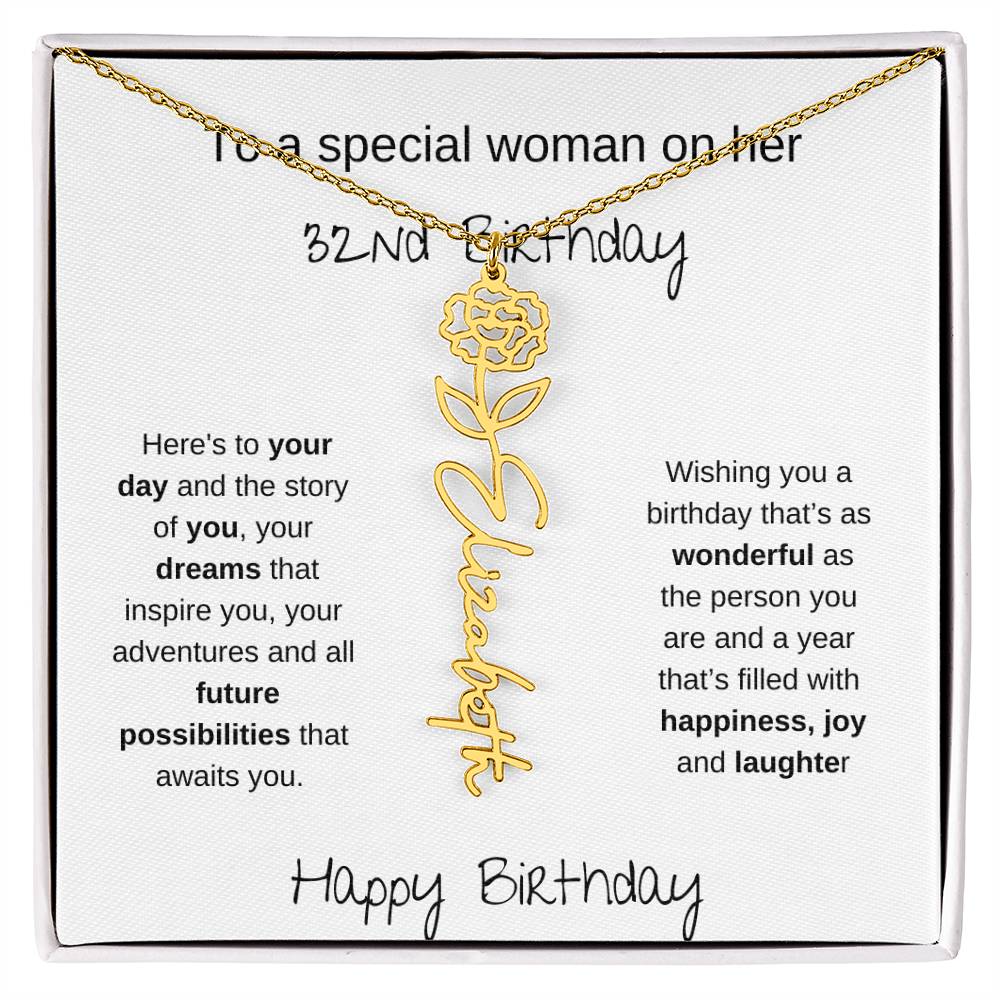 A Special Woman 32nd Birthday | Flower Name Necklace