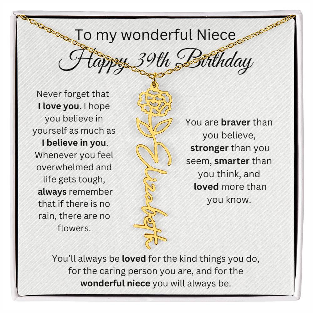 To My Wonderful Niece Happy 39th Birthday - Flower Name Necklace