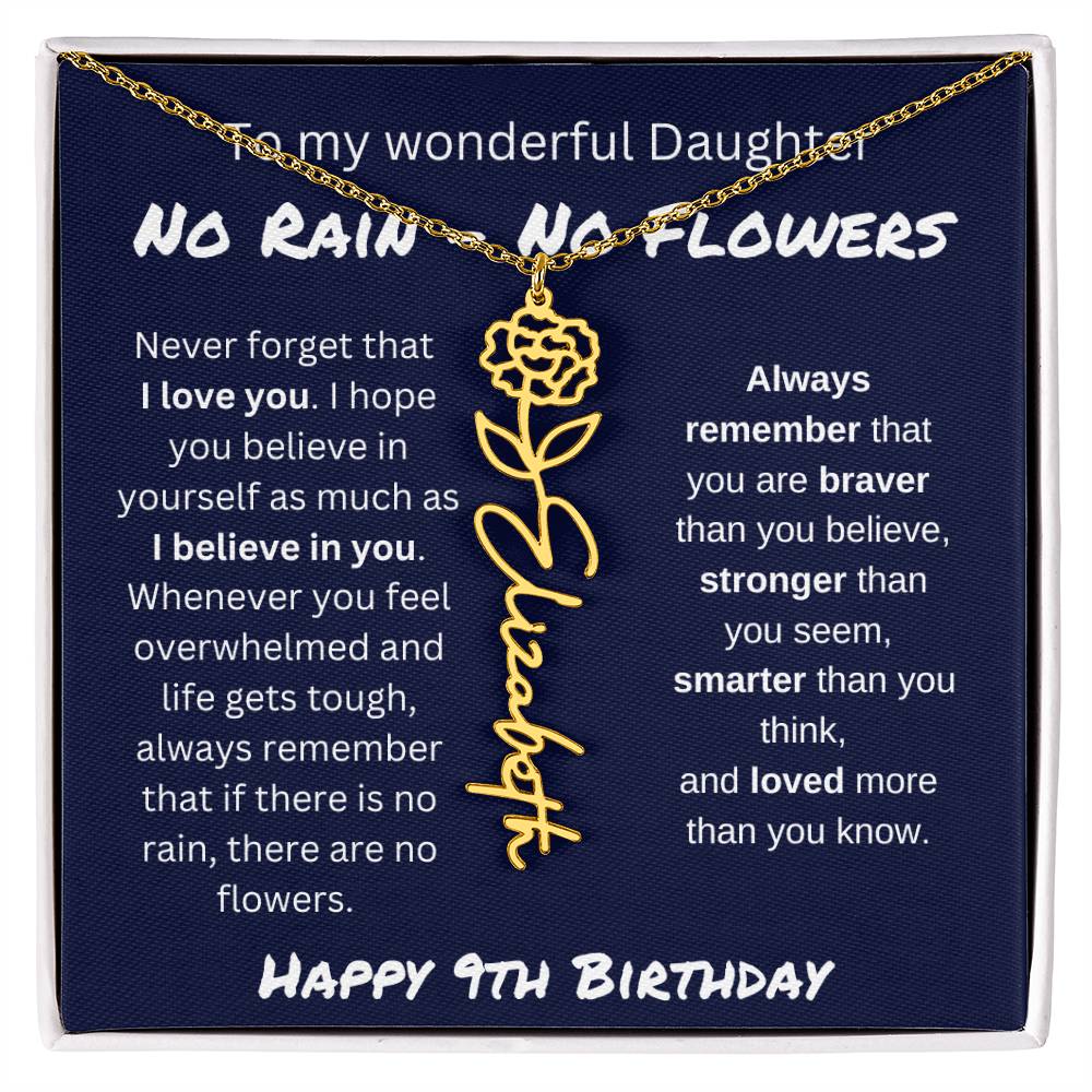 No Rain - No Flower | Happy 9th Birthday | Flower Name Necklace
