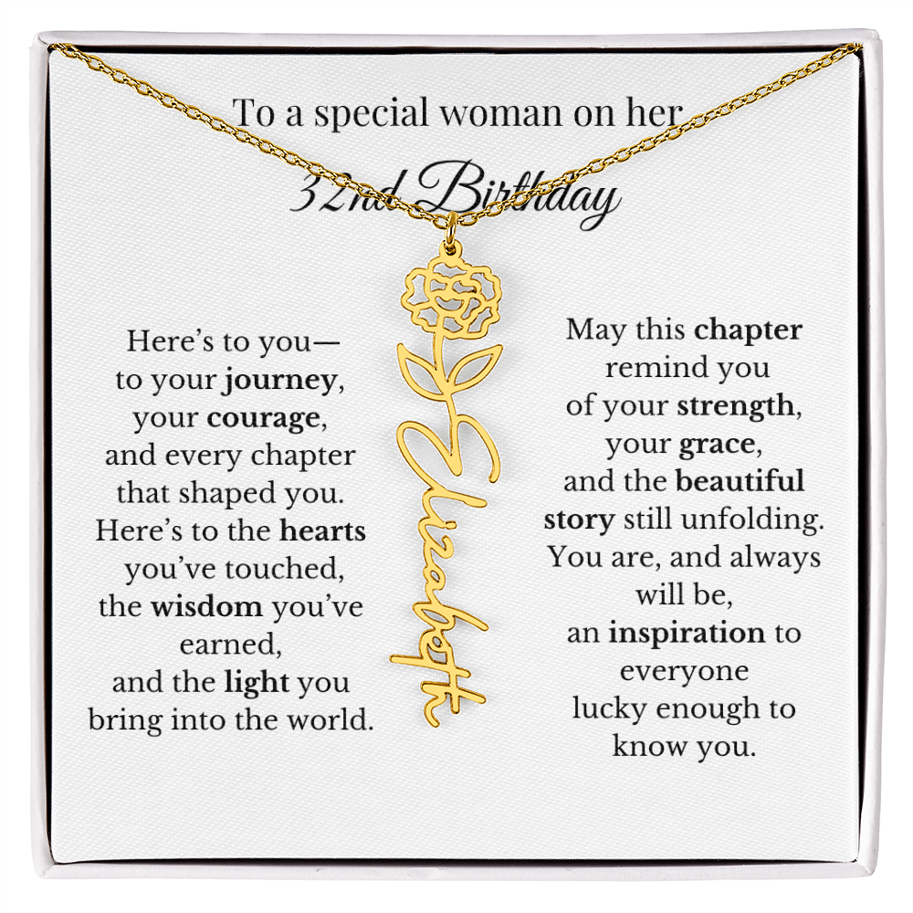 32nd Birthday Gift for Her Birth Flower Name Necklace
