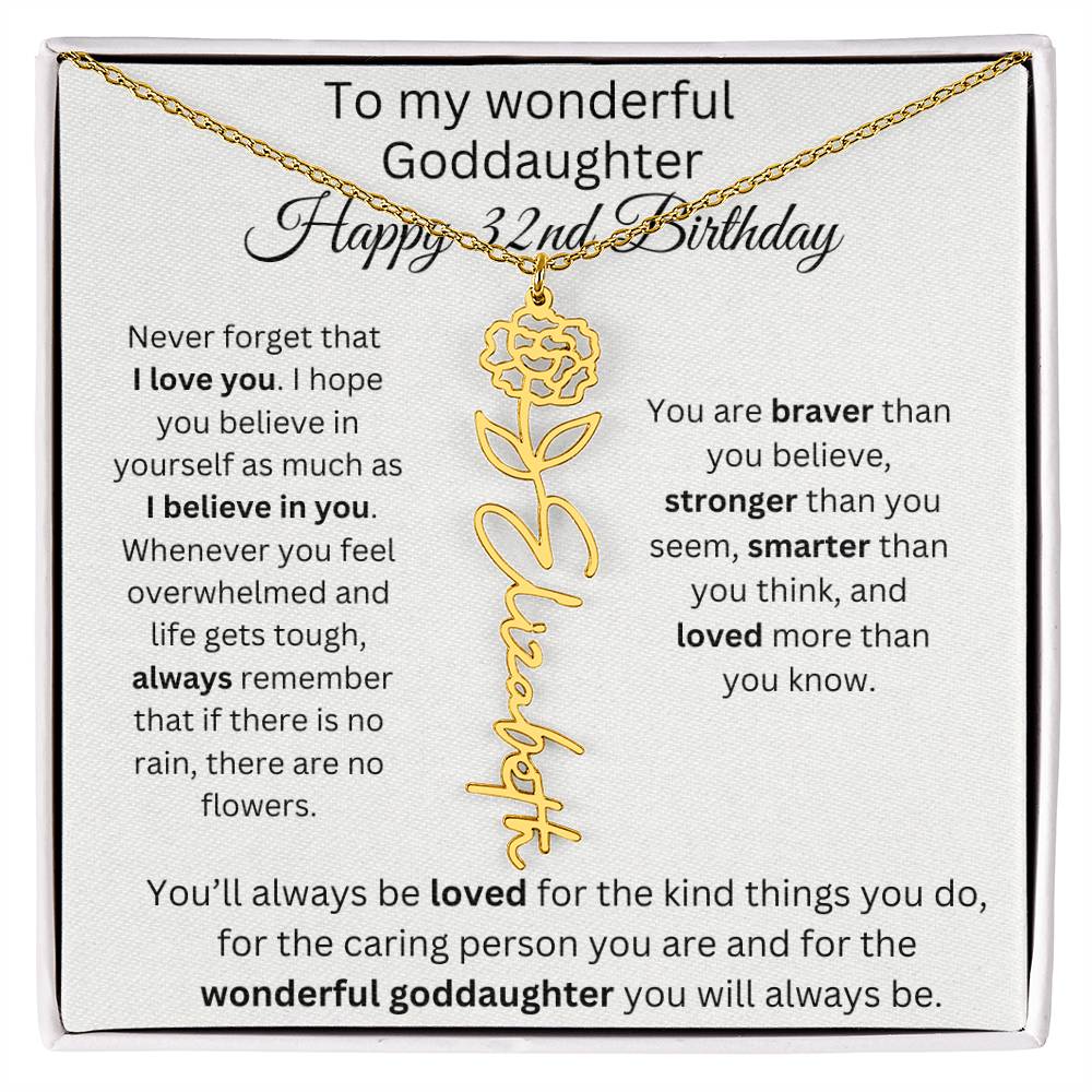 To My Wonderful Goddaughter - Happy 32nd Birthday - Flower Name Necklace