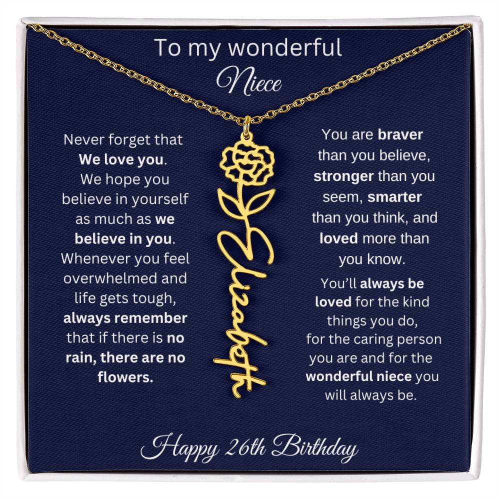 26th Birthday Gift For Niece - Personalized Birthmonth Flower Name Necklace