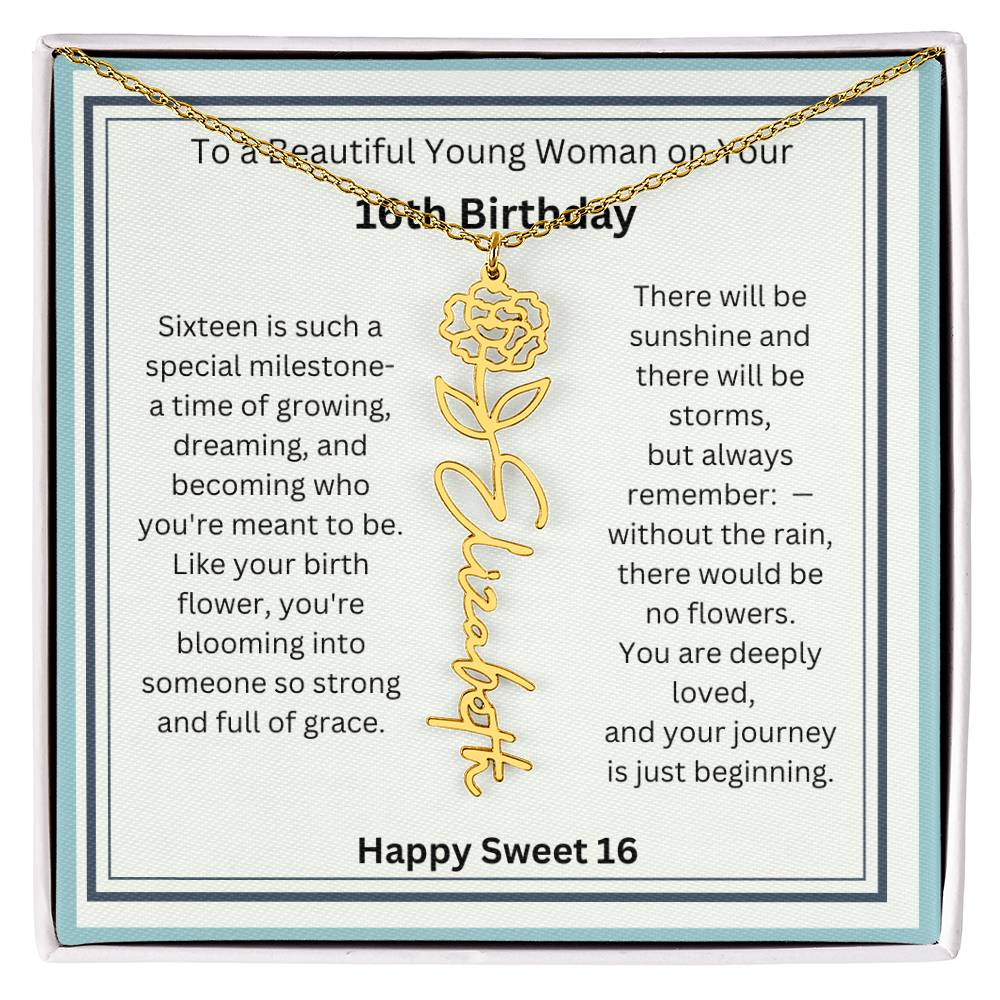 Sweet 16 Birth Flower Name Necklace Gift 2