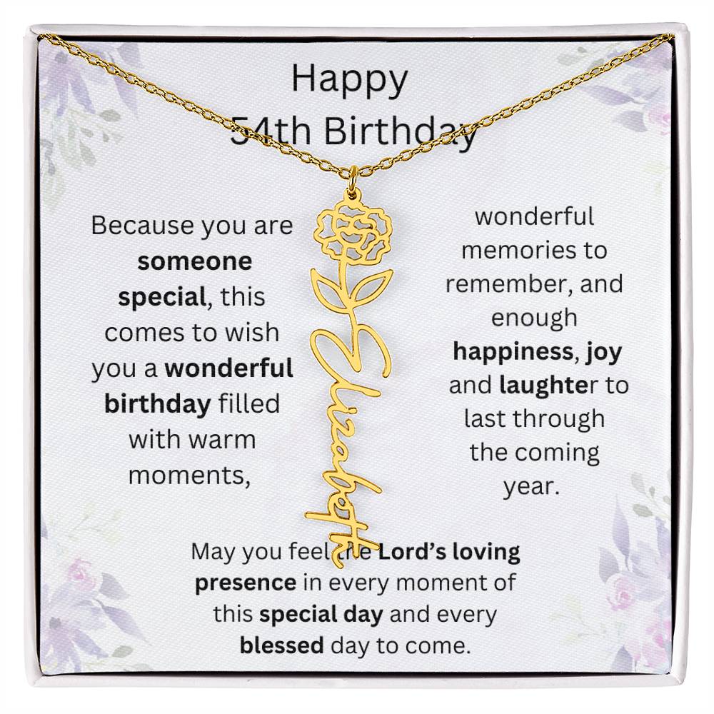 Wishing You Happiness, Joy & Laughter - Happy 54th Birthday | Flower Name Necklace