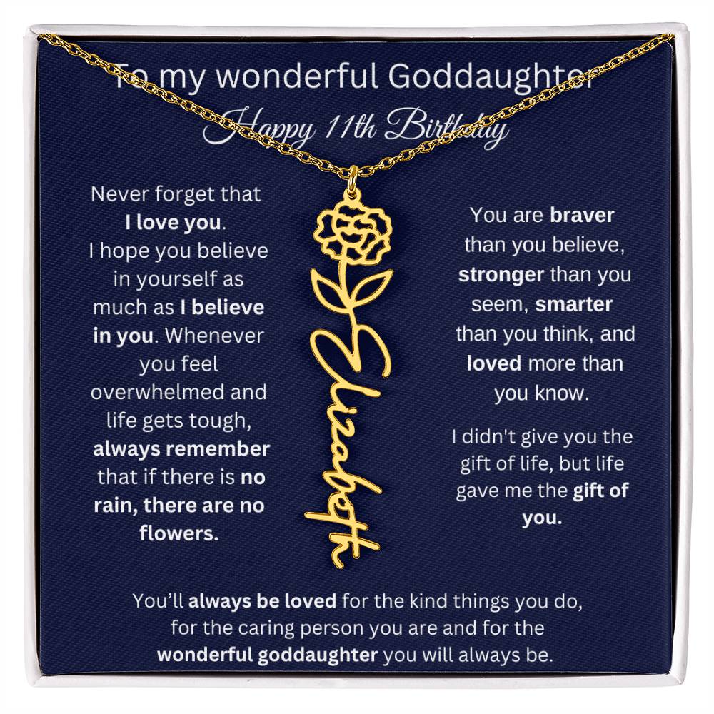 Goddaughter 11th Birthday Gift | Flower Name Necklace