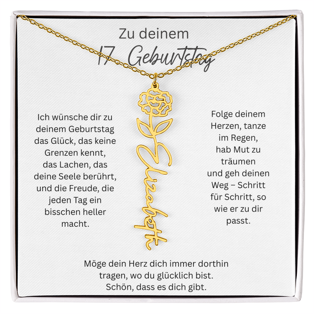 Geburtsblumen Namenskette zum 17 Geburtstag personalisiert Name Kette Gravur Geschenk