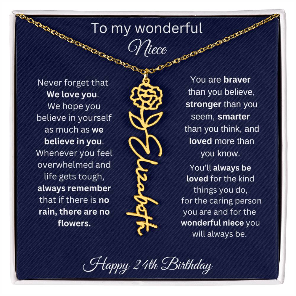 24th Birthday Gift For Niece - Personalized Birthmonth Flower Name Necklace