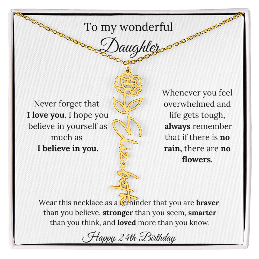 Daughter Jewelry 24th Birthday Gift - Flower Name Necklace