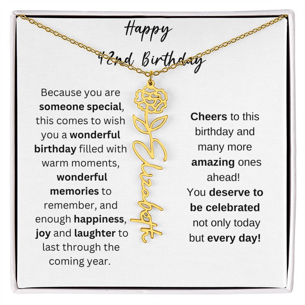 Happy 42nd Birthday - Flower Name Necklace