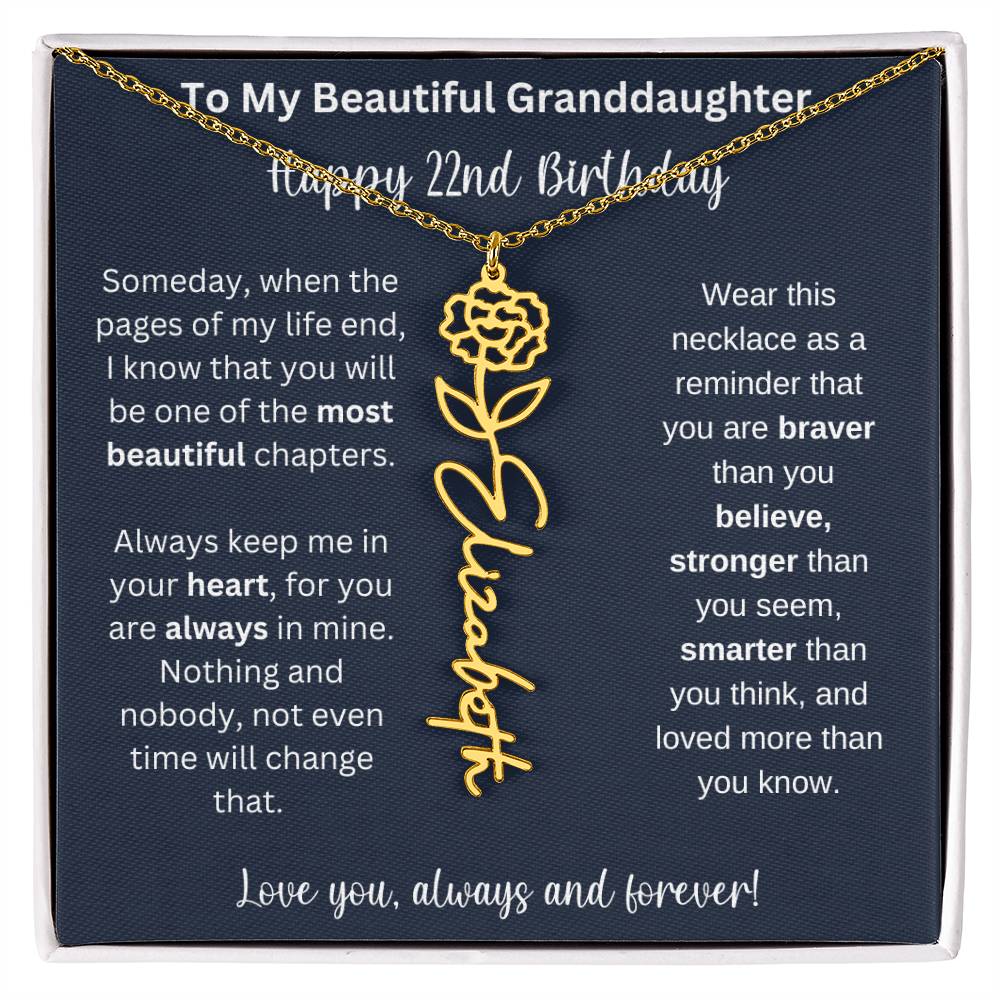 22nd Birthday Gift For Granddaughter | Personalized Birth Flower Name Necklace