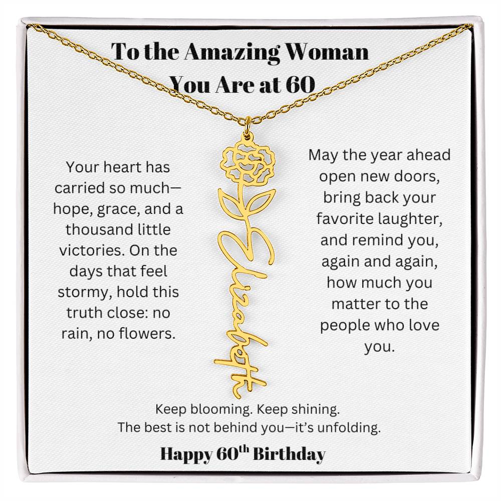 To The Amazing Woman | 60th Birthday Keepsake Jewelry | Flower Name Necklace