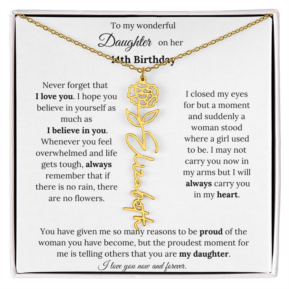 Custom Birth Flower Name Necklace To My Daughter On Her 14th Birthday