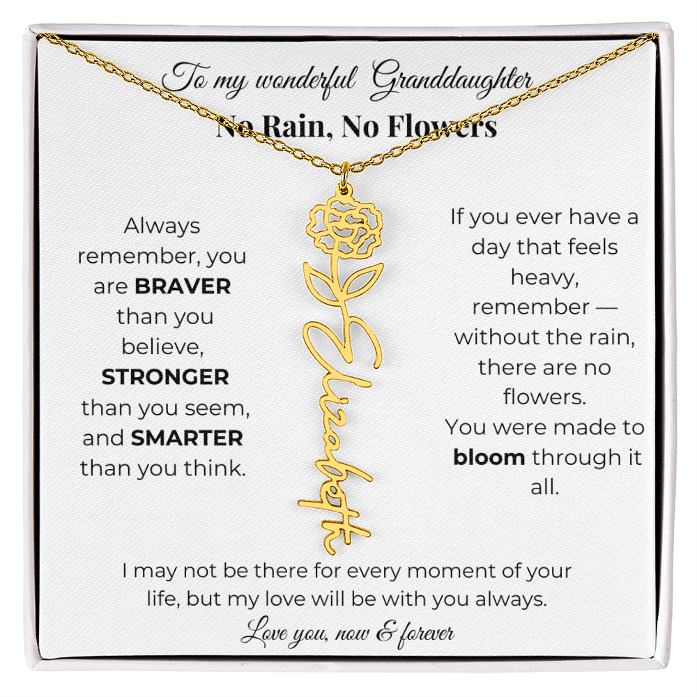 Granddaughter Gift Birth Flower Name Necklace with Card