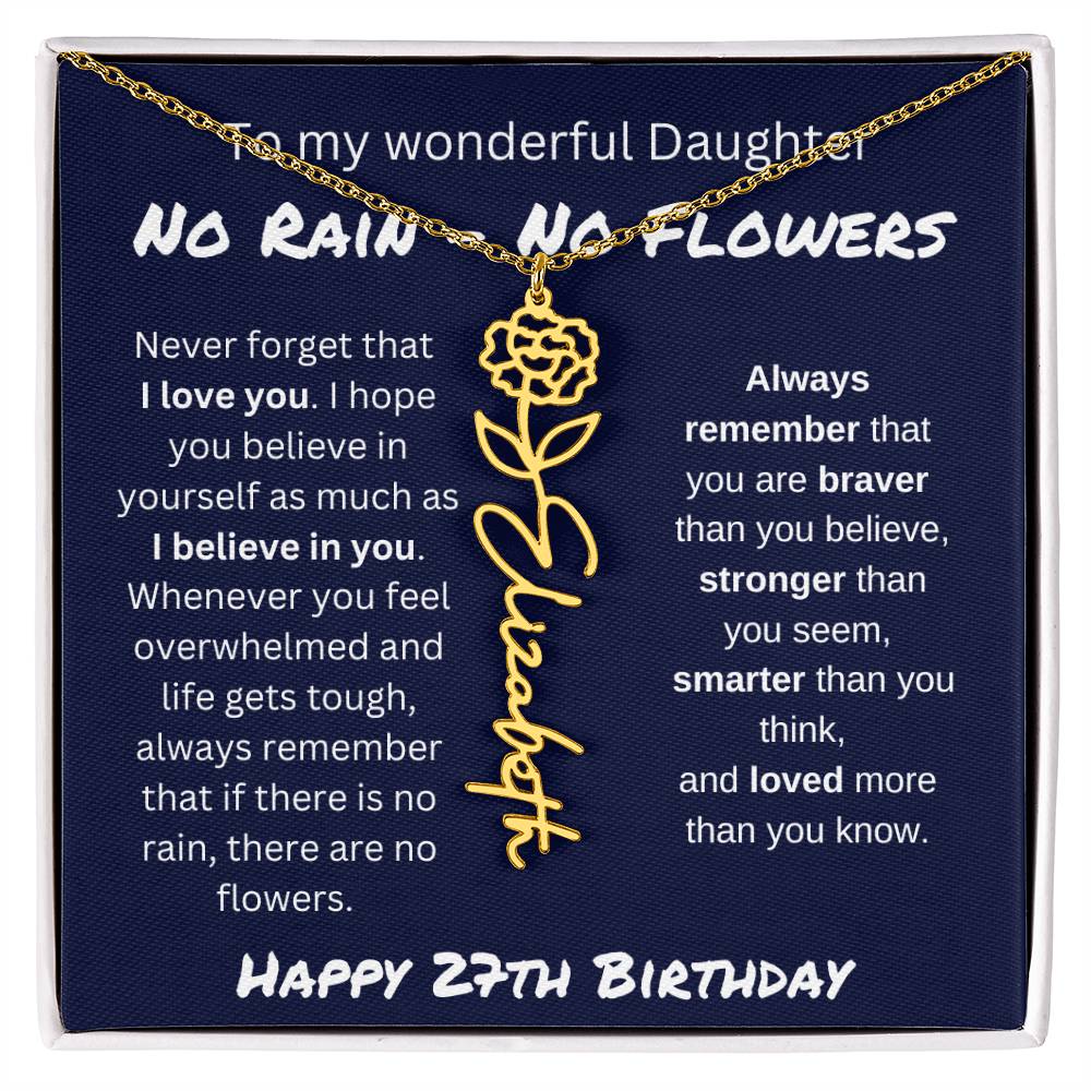 No Rain - No Flower | Happy 27th Birthday | Flower Name Necklace
