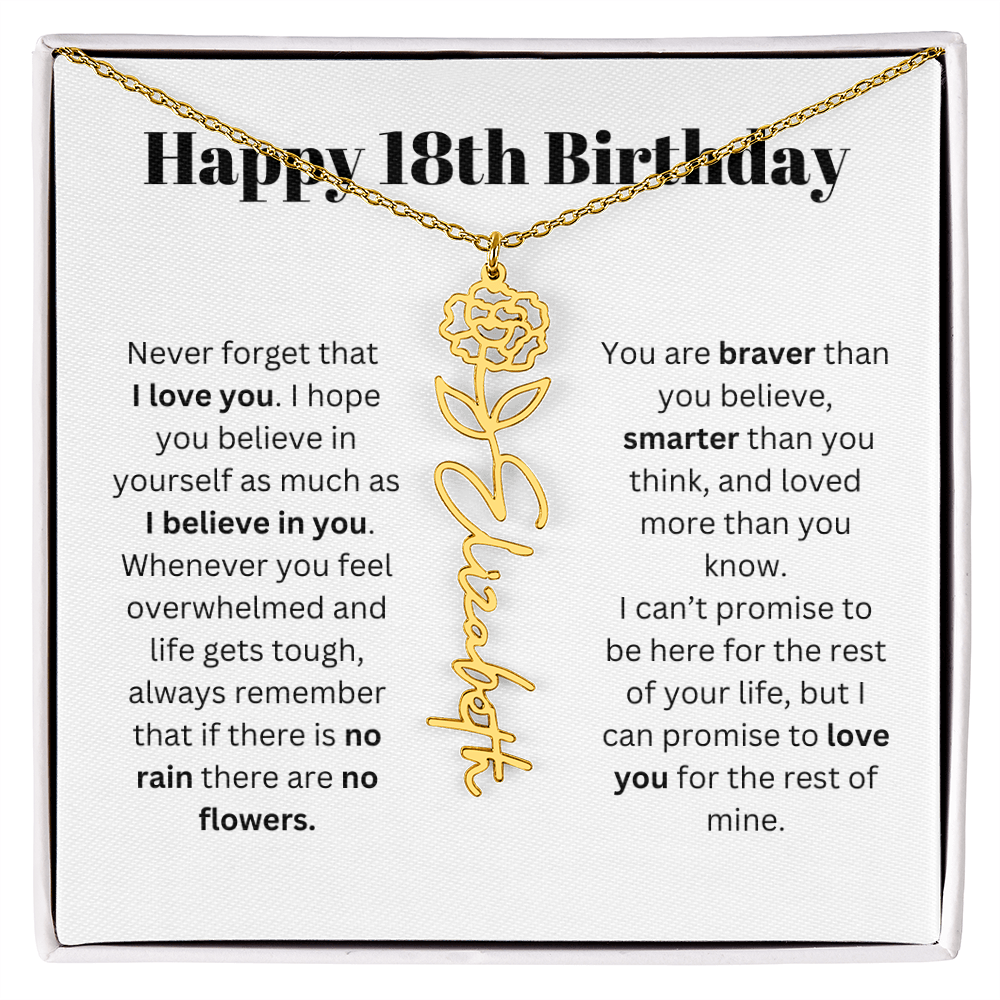 18th Personalized Birthday Gift for Her - Flower Name Necklace