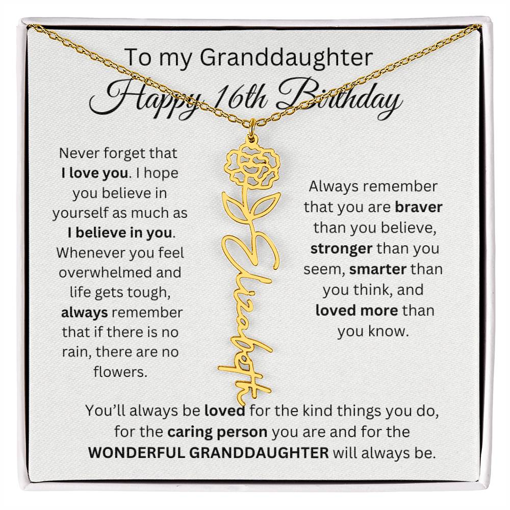 To My Granddaughter | Happy 16th Birthday | Flower Name Necklace