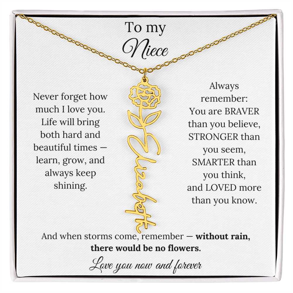 To My Niece Birth Flower Name Necklace From Aunt