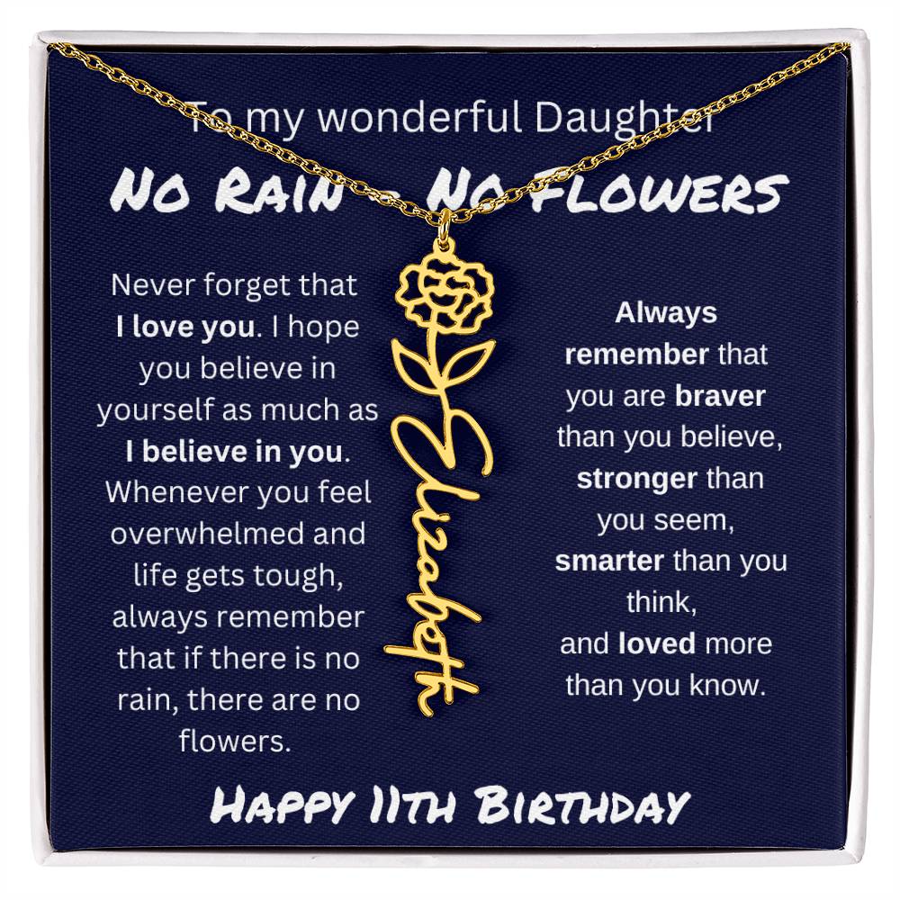 No Rain - No Flower | Happy 11th Birthday | Flower Name Necklace