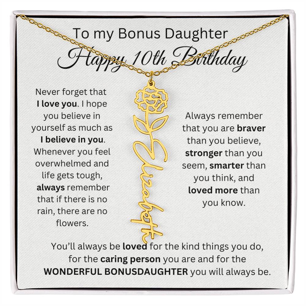 10th Birthday Gift To My Bonus Daughter | Flower Name Necklace