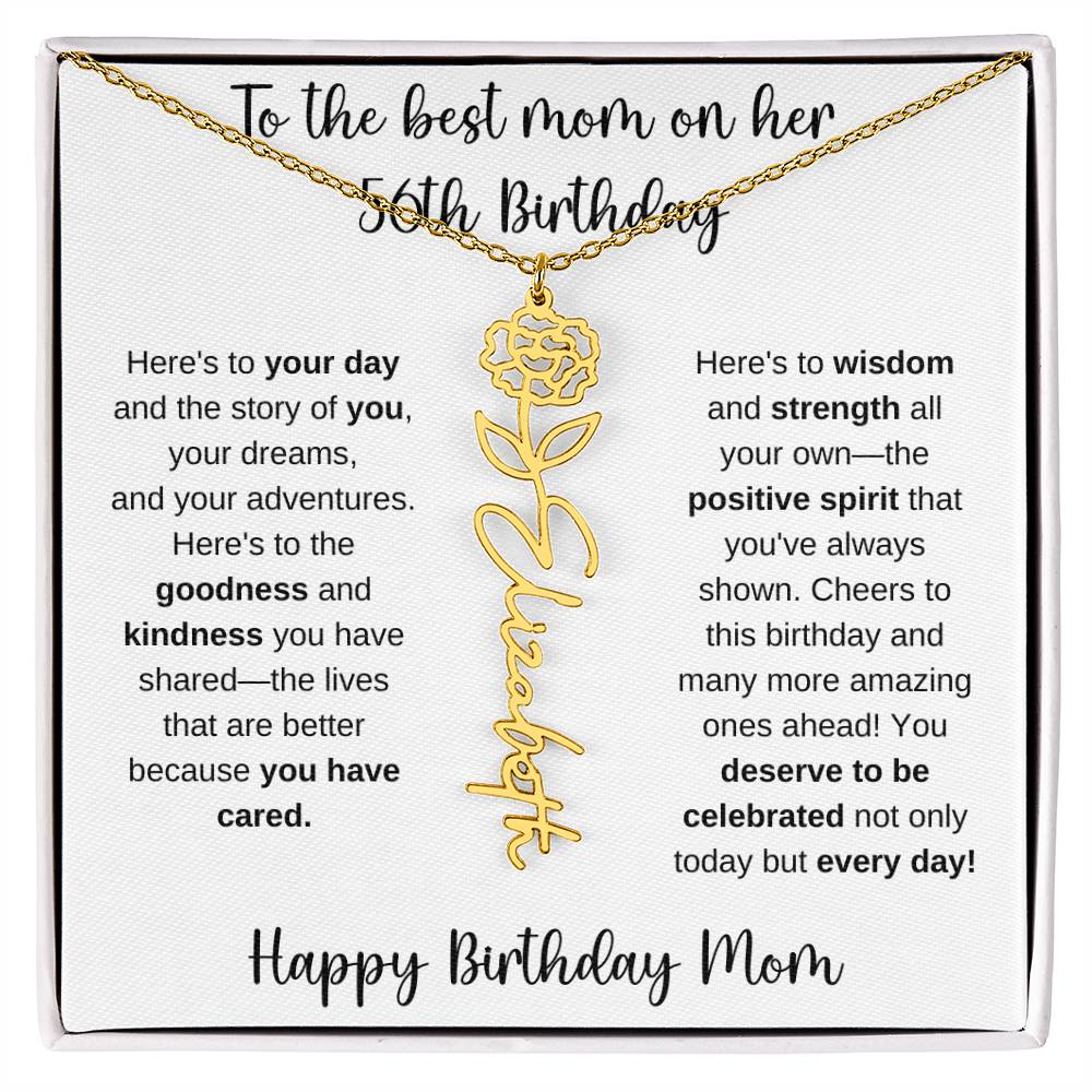 To The Best Mom - Happy 56th Birthday | Flower Name Necklace