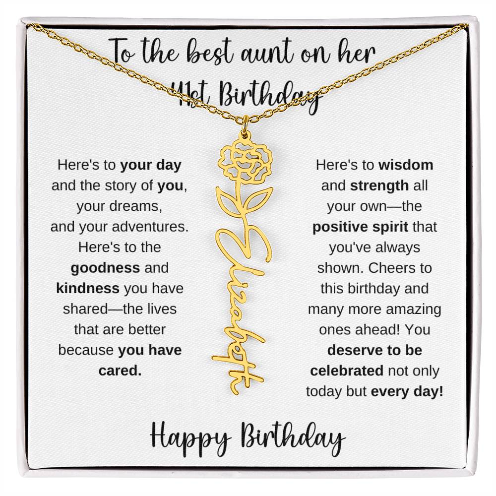 To The Best Aunt - Happy 41st Birthday | Flower Name Necklace