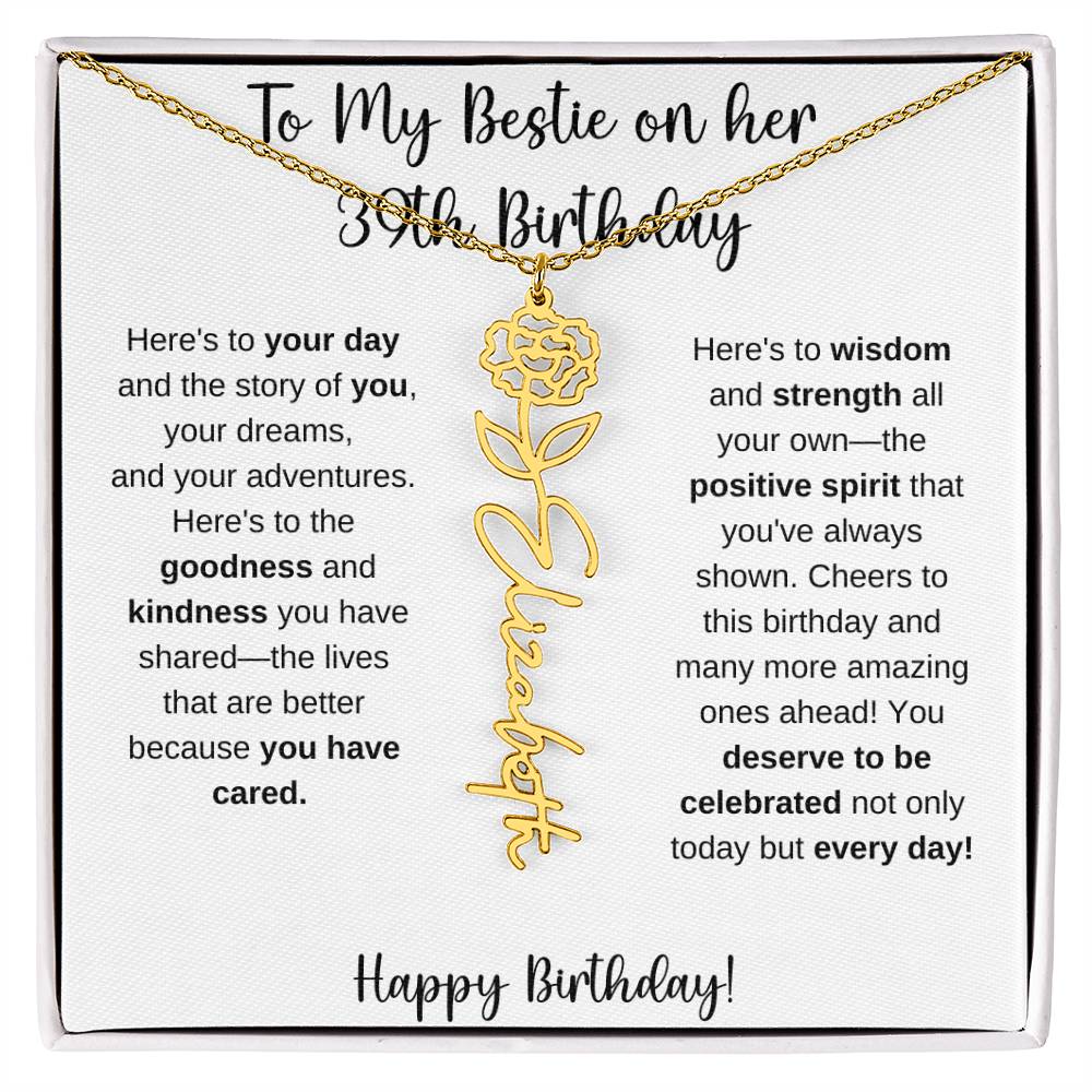 To My Bestie Happy 39th Birthday - Flower Name Necklace