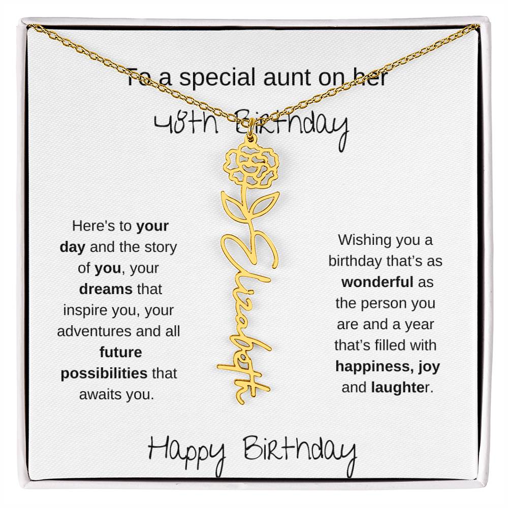 To A Special Aunt On Her 48th Birthday | Flower Name Necklace
