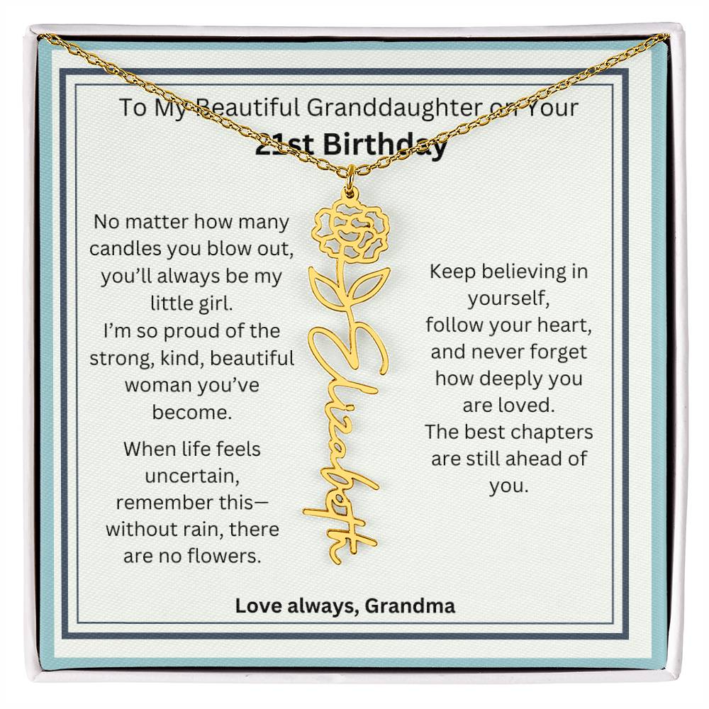 21st Birthday Gift for Granddaughter - Birth Flower Name Necklace
