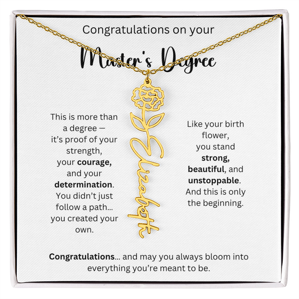 Masters Degree Graduation Gift - Personalized Birth Flower Name Necklace