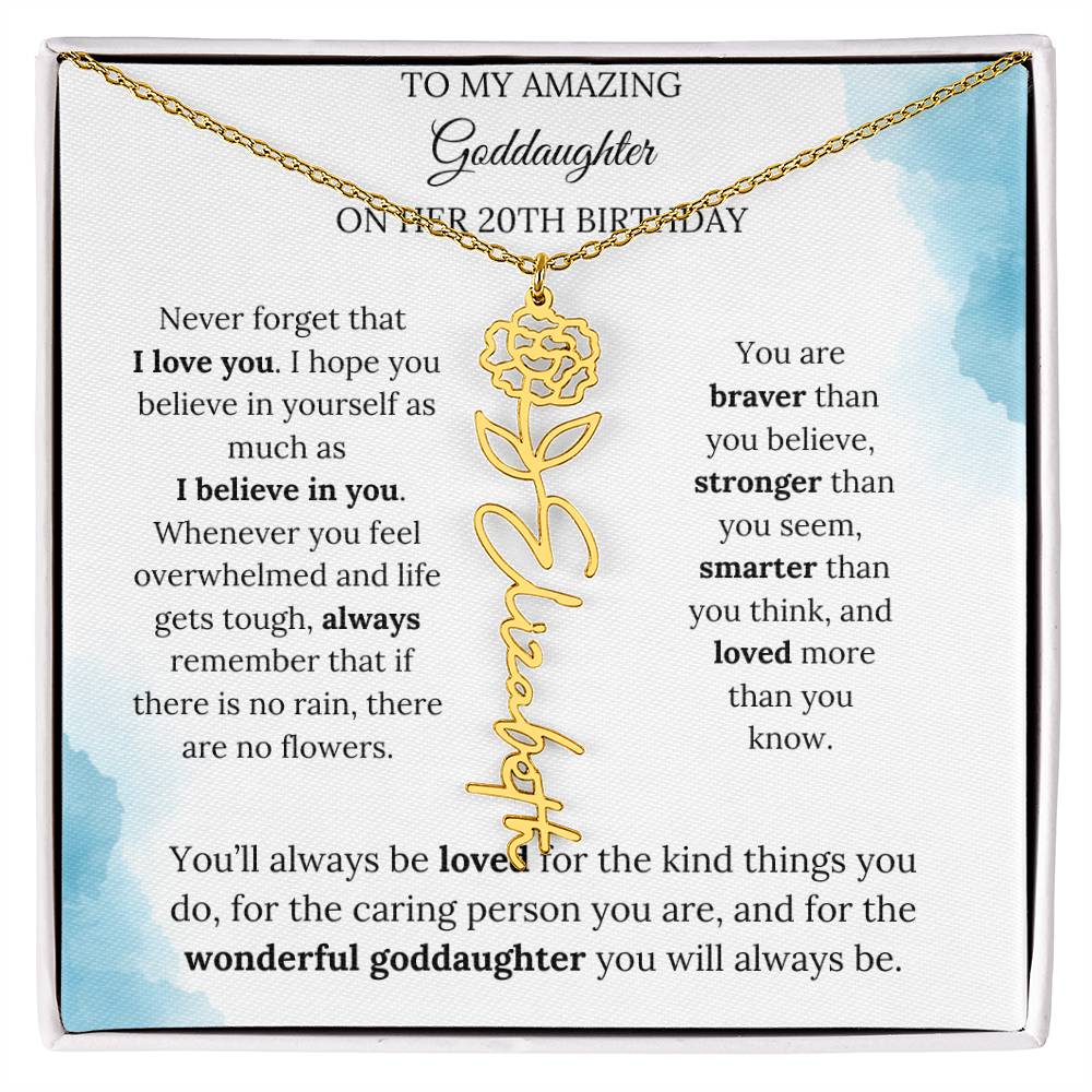 Birth Month Flower Name Necklace for My Goddaughter's 20th Birthday