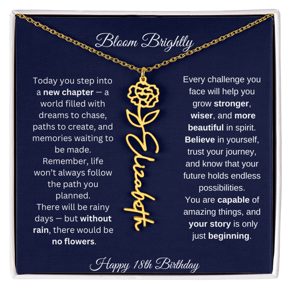 Bloom Brightly - Happy 18th Birthday - Flower Name Necklace