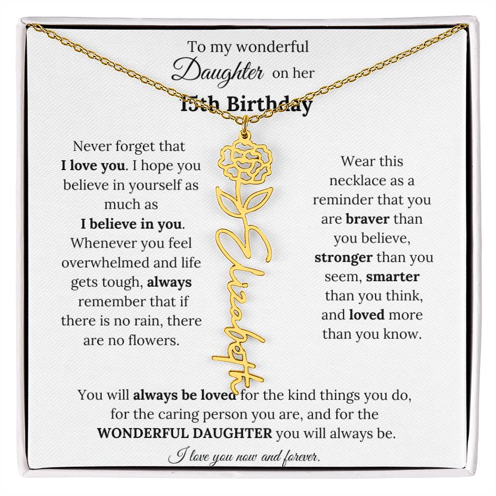To My Wonderful Daughter On Her 15th Birthday - I Love You - Flower Name Necklace