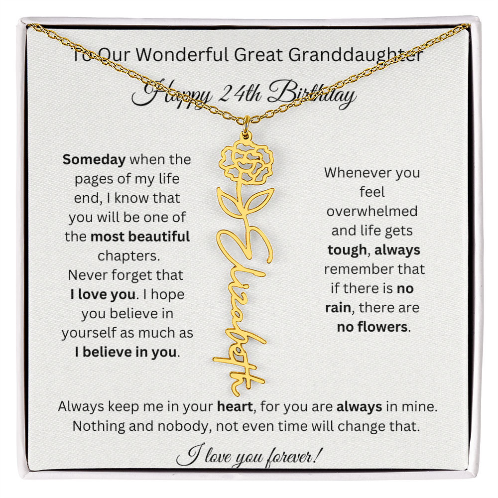 Birthflower Name Necklace To My Great Granddaughter's 24th Birthday