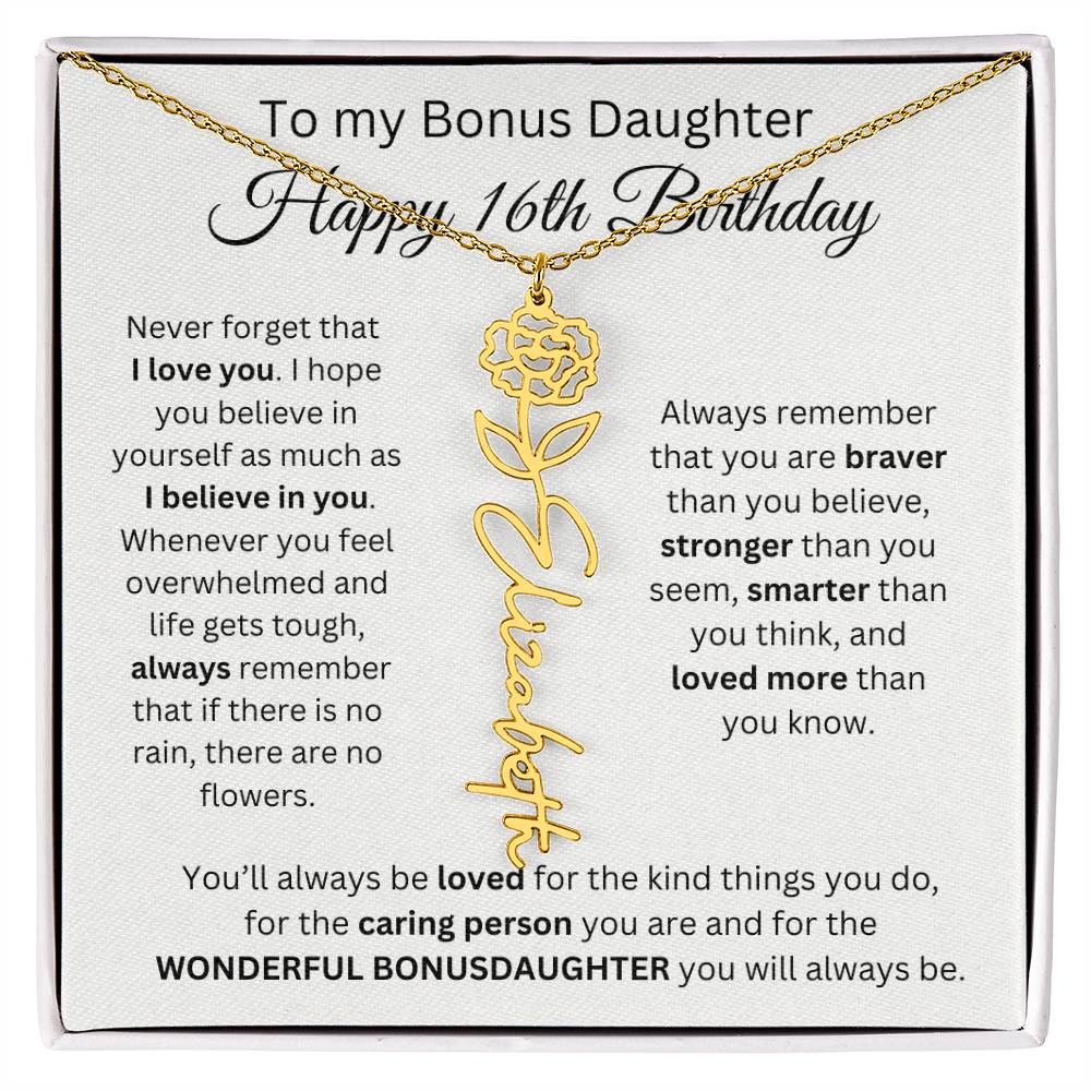 16th Birthday Gift To My Bonus Daughter | Flower Name Necklace