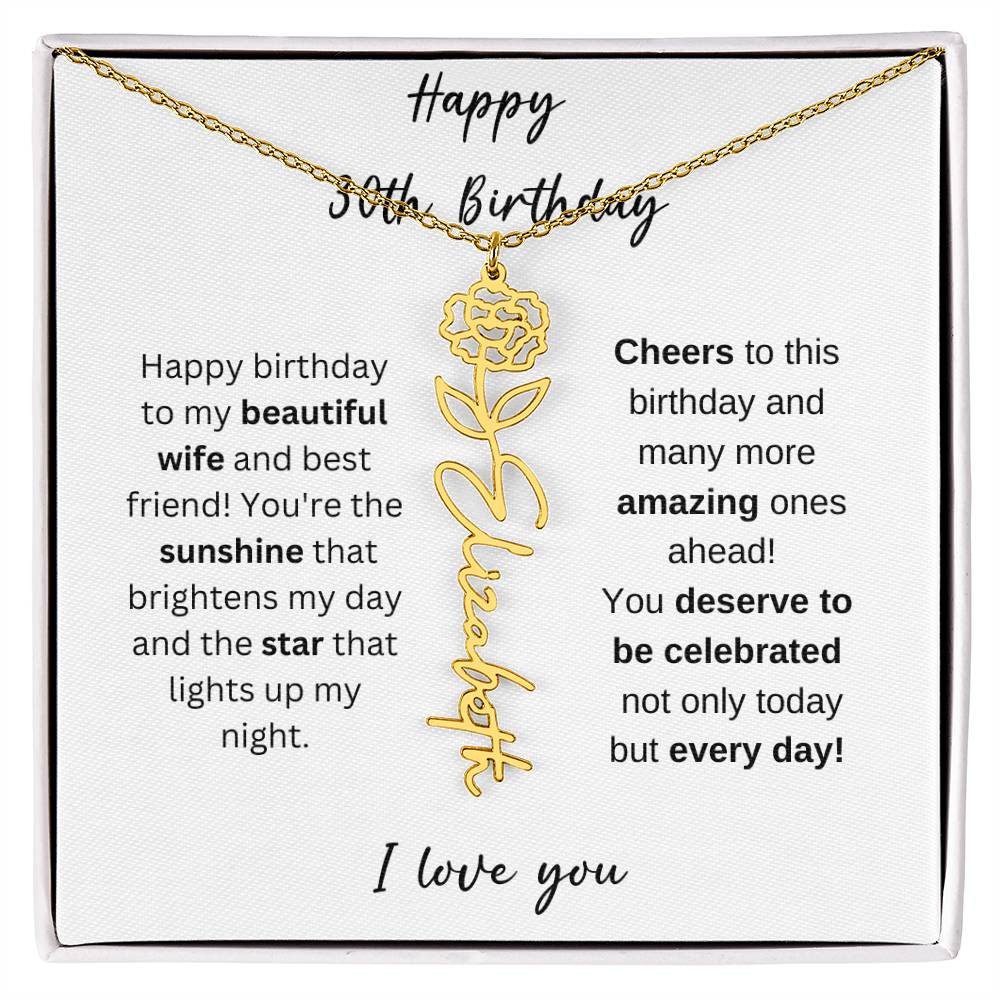 To My Beautiful Wife - Happy 30th Birthday - Flower Name Necklace