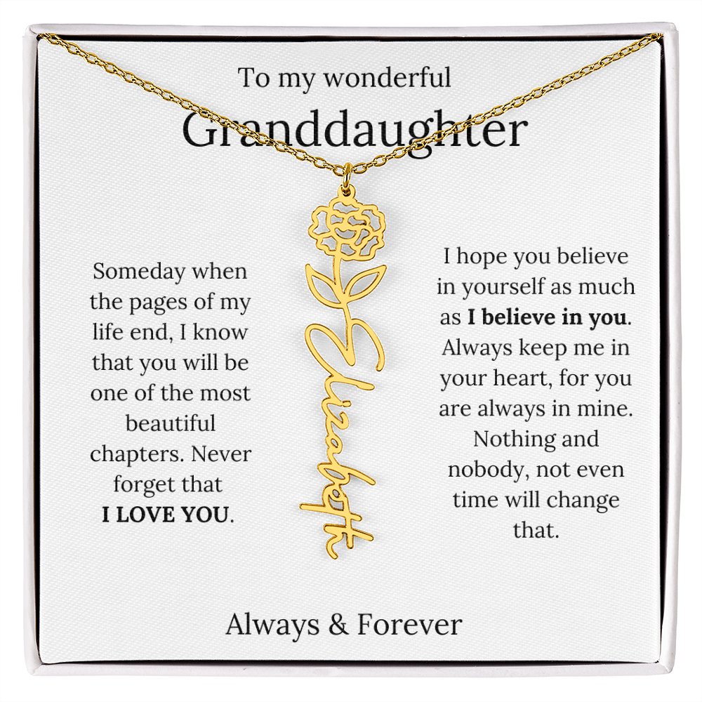 Granddaughter Personalized Keepsake Birth Flower Name Necklace