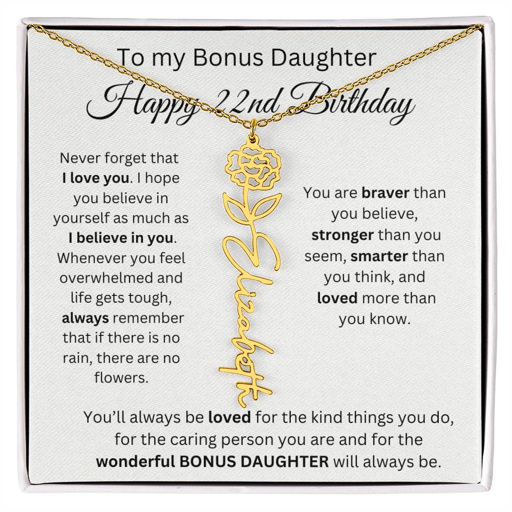 To My Bonus Daughter | Happy 22nd Birthday | Flower Name Necklace