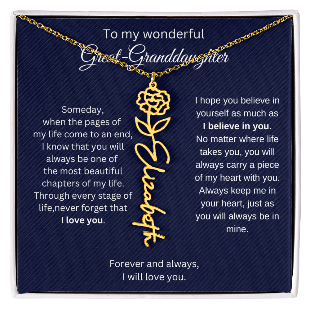 Great Granddaughter Jewelry Gift - Birth Flower Name Necklace